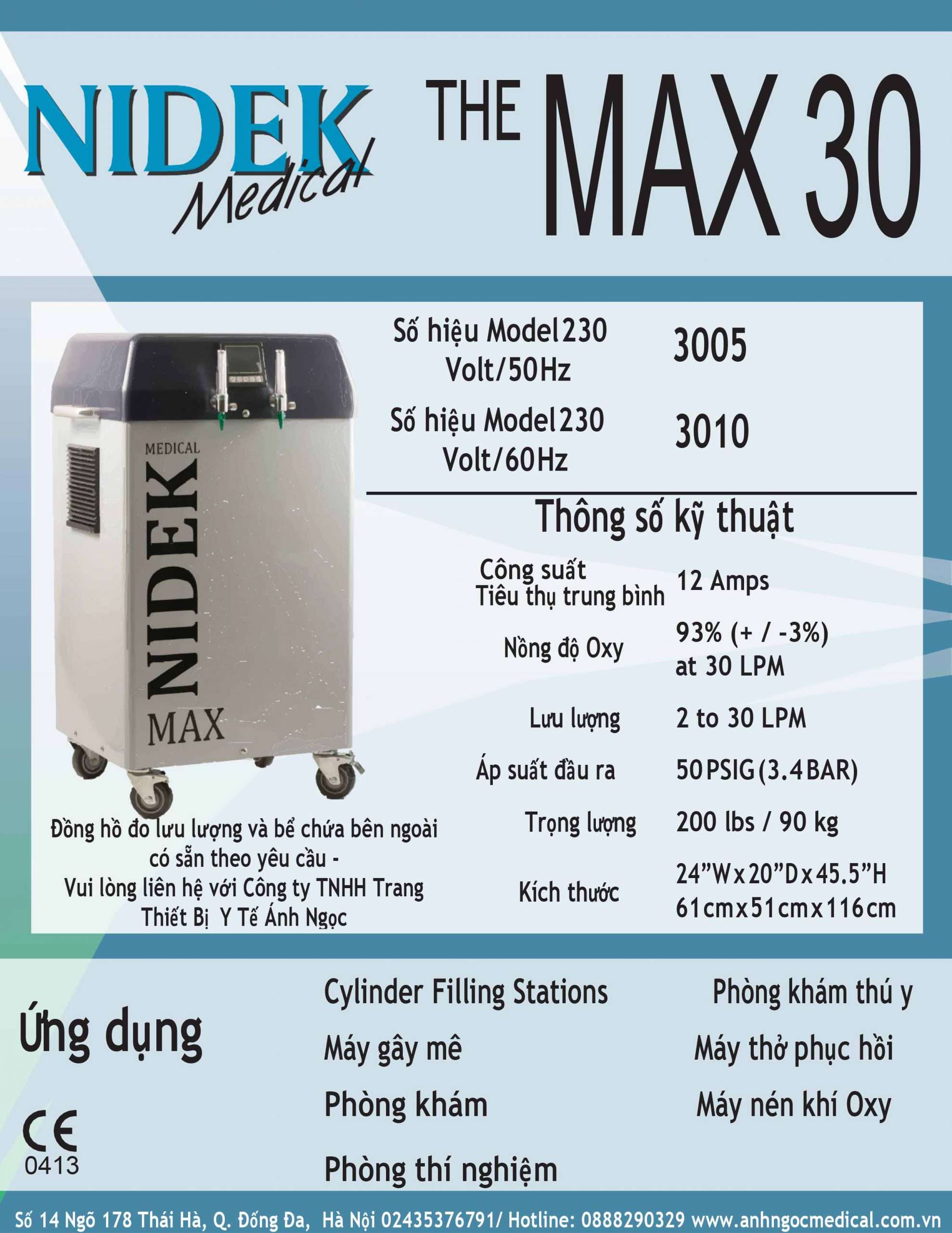 Máy tạo và nén Oxy 30 lít /phút Nidek Mỹ